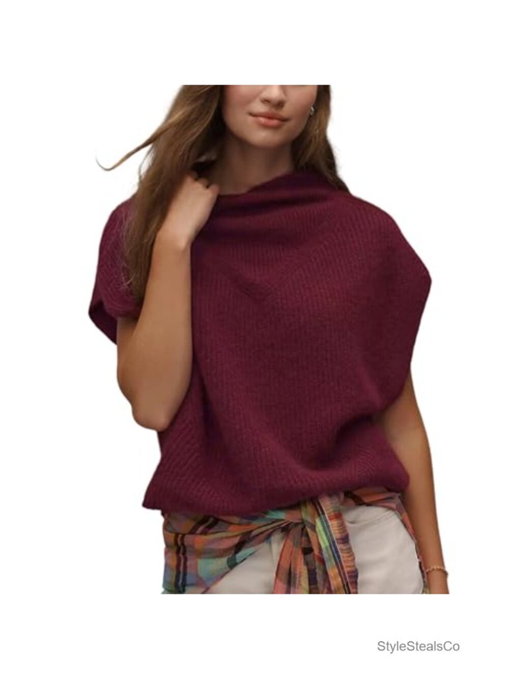 Women Mock Neck Sleeveless Sweater Vest Knit Tank Top Ribbed Pullover